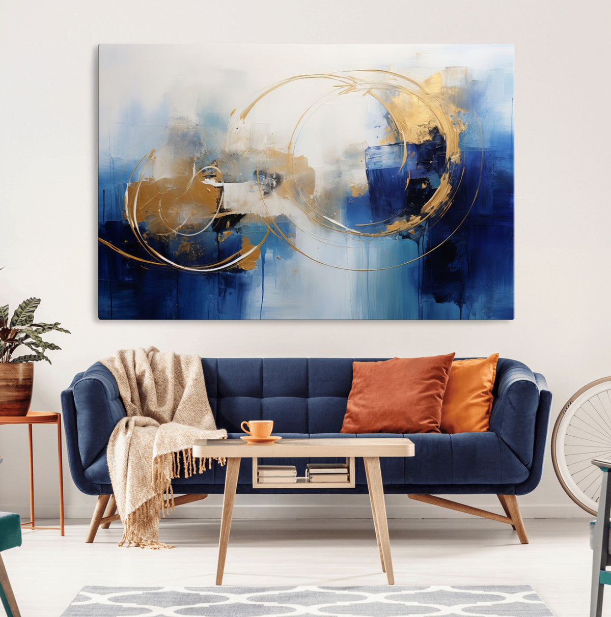 Navy Blue Abstract Wall Art Canvas Print