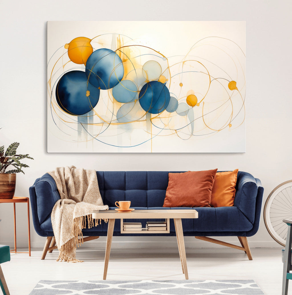 Geometric Blue Orange Abstract Wall Art Canvas, Geometric Blue Orange Canvas Print