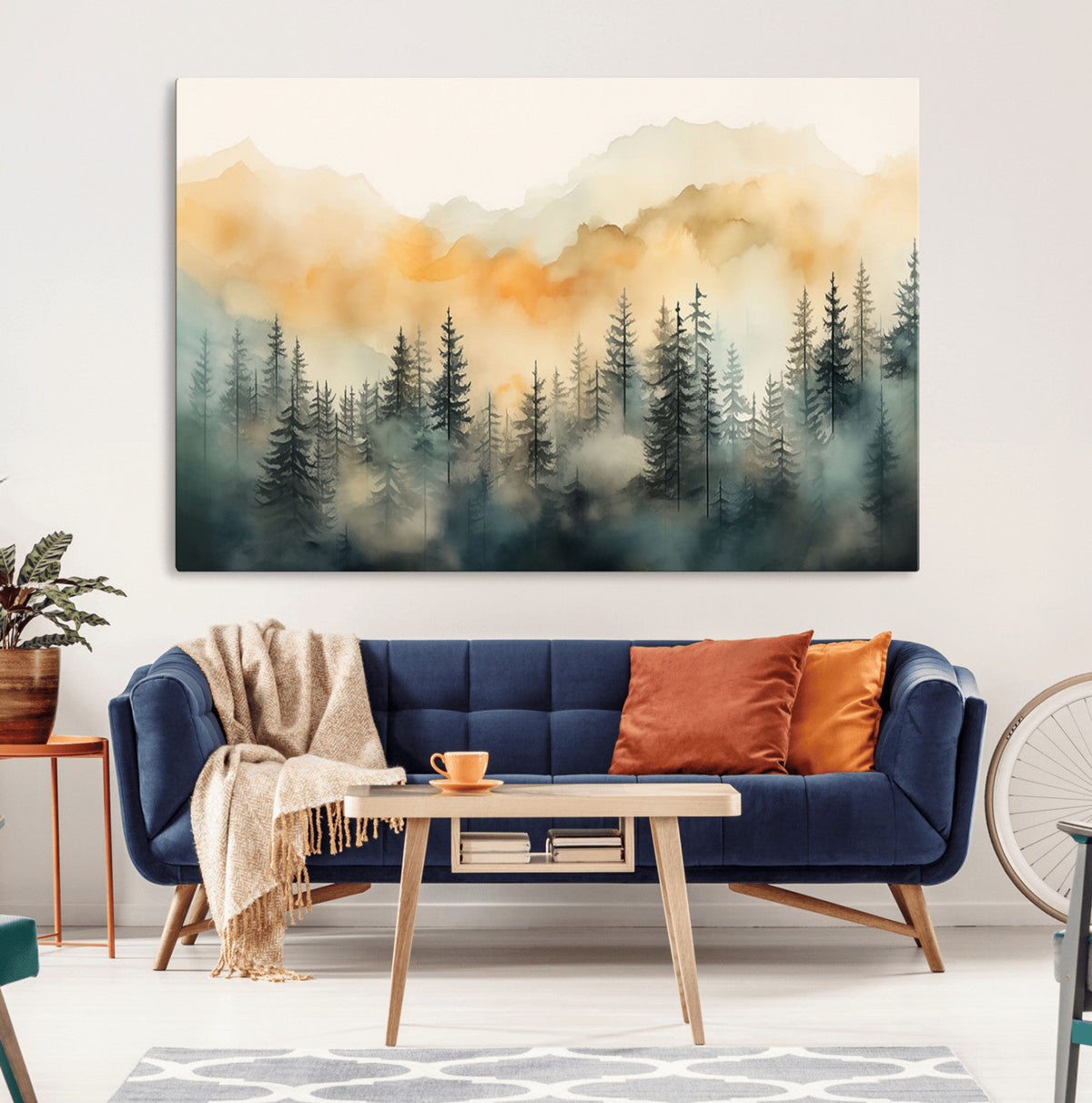 Abstract Forest Print | Mountain Wall Art | Autumn Landscape Canvas Print