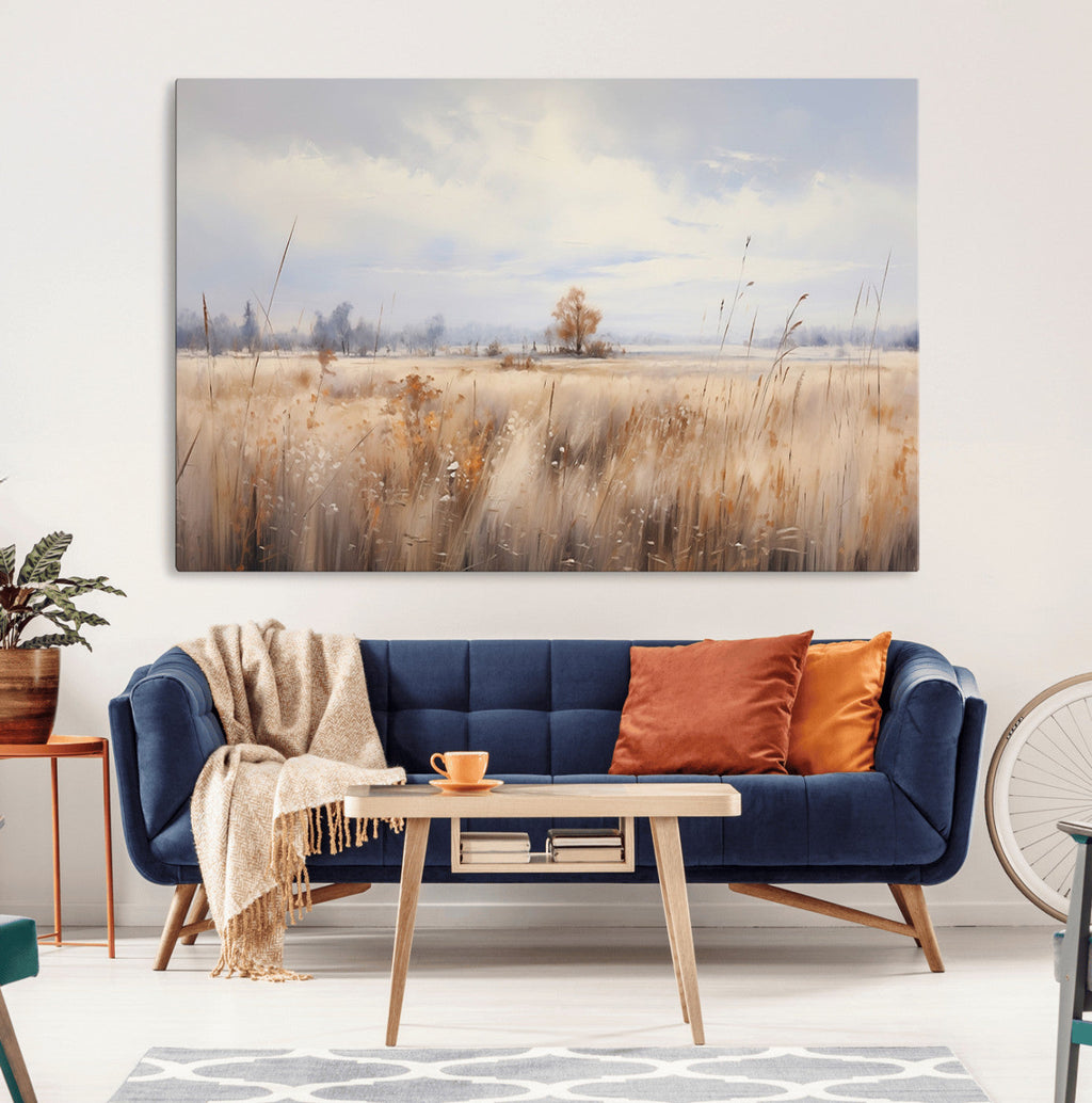 Golden Fields Wall Art Print Canvas | Serene Minimalist Landscape for Farmhouse Decor