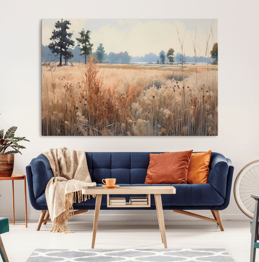 Golden Fields Canvas Wall Art Print | Serene Minimalist Landscape for Modern Decor