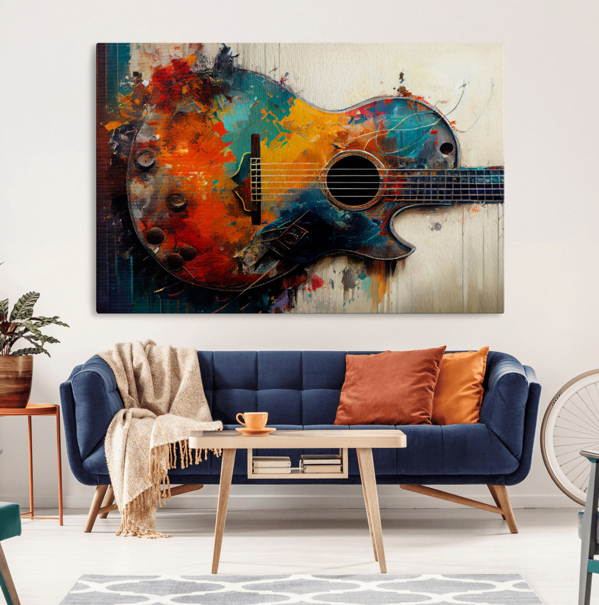 Abstract Guitar Wall Art Canvas | Vibrant Music-Inspired Art for Living Room or Studio