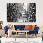 Winter Ski Lift Black and White Canvas Wall Art | Alpine Escape in Minimalist Style