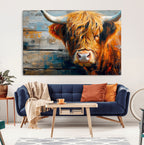 Highland Cow Abstract Canvas Wall Art, Bold Farmhouse Decor