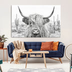 Rustic Charm, Cow Longhorn Black White Bighorn Wall Art