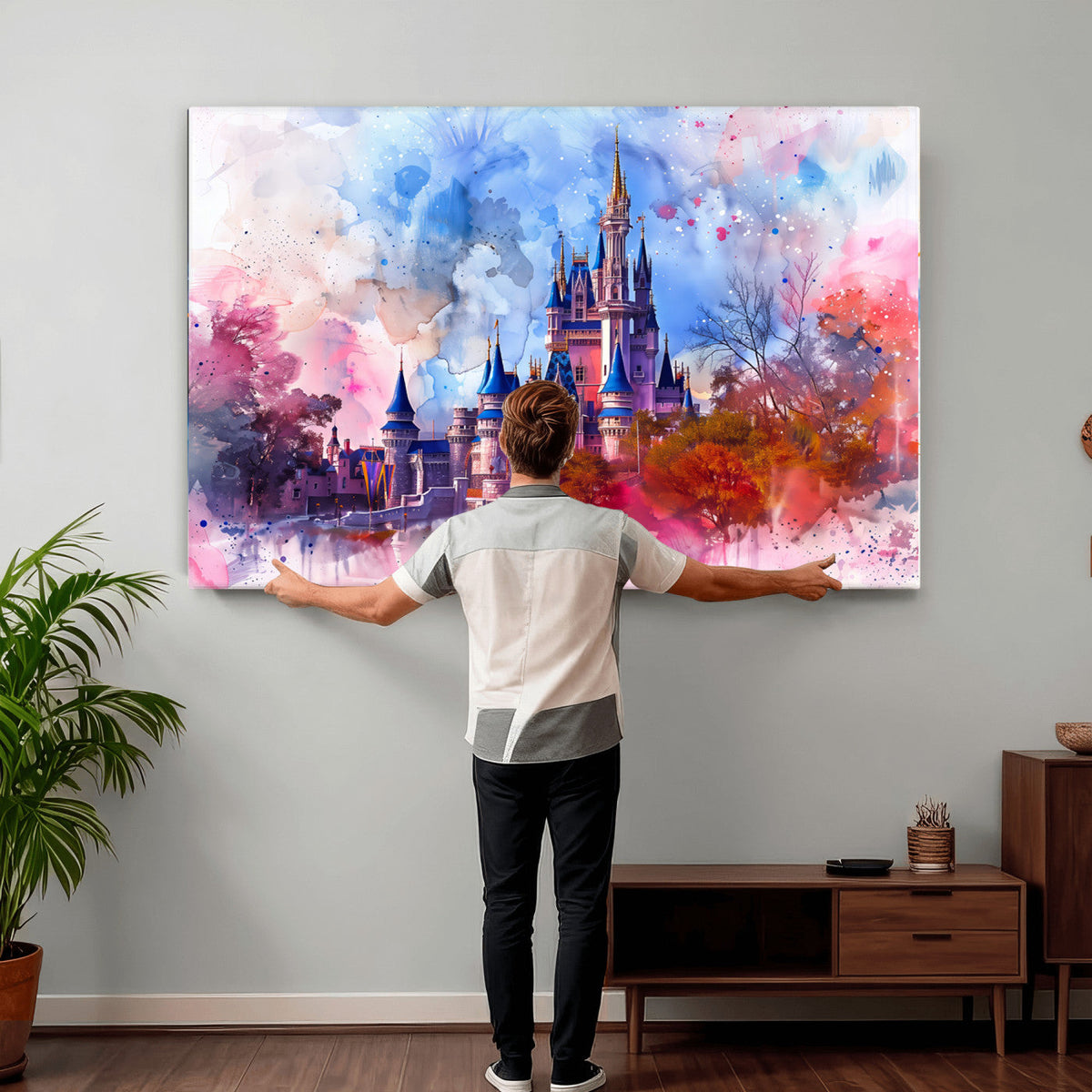 Disney Wall Art: Dreamy Watercolor Cinderella Castle Canvas Print