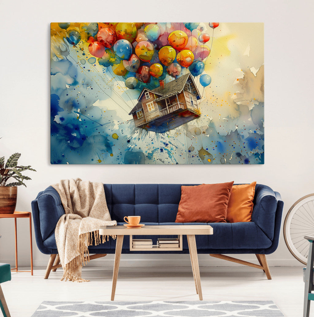 UP-Inspired Floating House with Balloons Canvas Art | Colorful Wall Decor