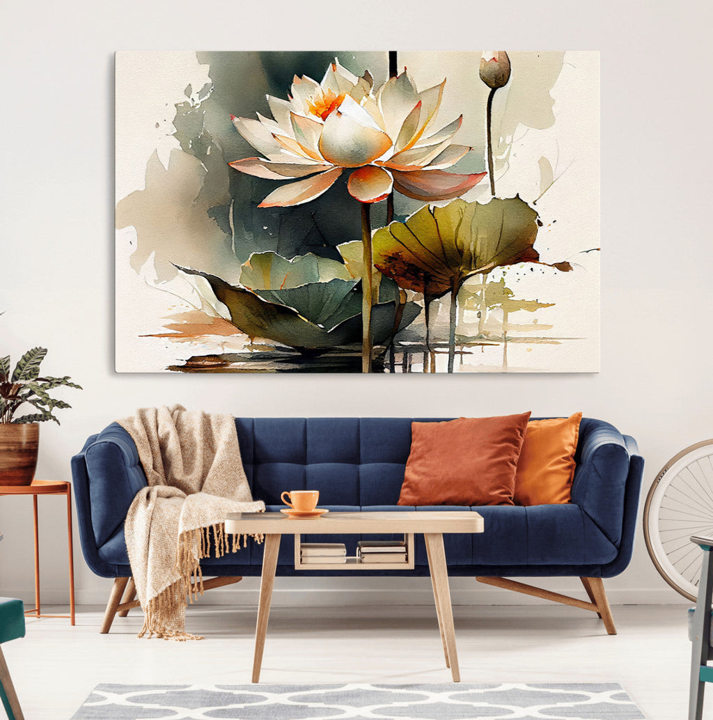 Lotus Flower Watercolor Canvas Print | A Symbol of Serenity and Growth in Soft Watercolors