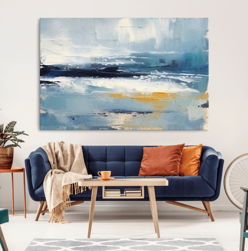 Abstract Ocean Canvas Wall Art - Coastal Blue and Gold