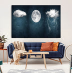 3 Piece Indigo Cloud Wall Art, Thunderstorm Moon Cloud Artwork