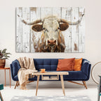Rustic Longhorn Bull Wall Art Canvas Set