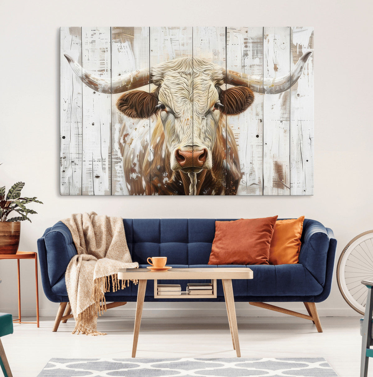 Rustic Longhorn Bull Wall Art Canvas Set