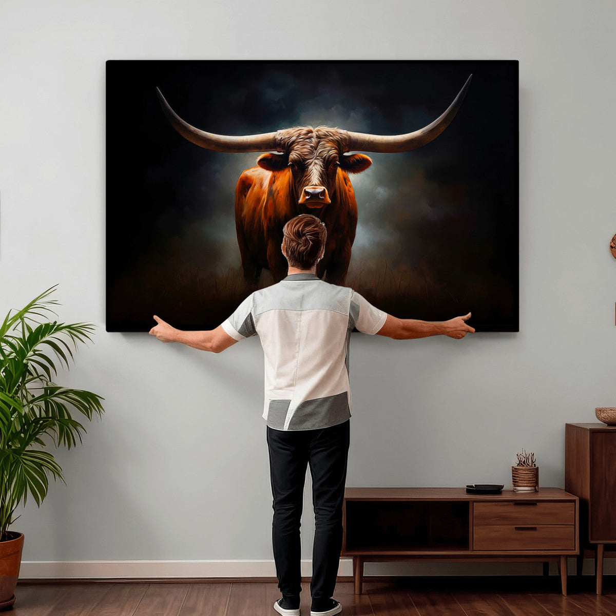 Abstract Texas Longhorn Wall Art Print | 3-Panel Large Texas Longhorn Canvas