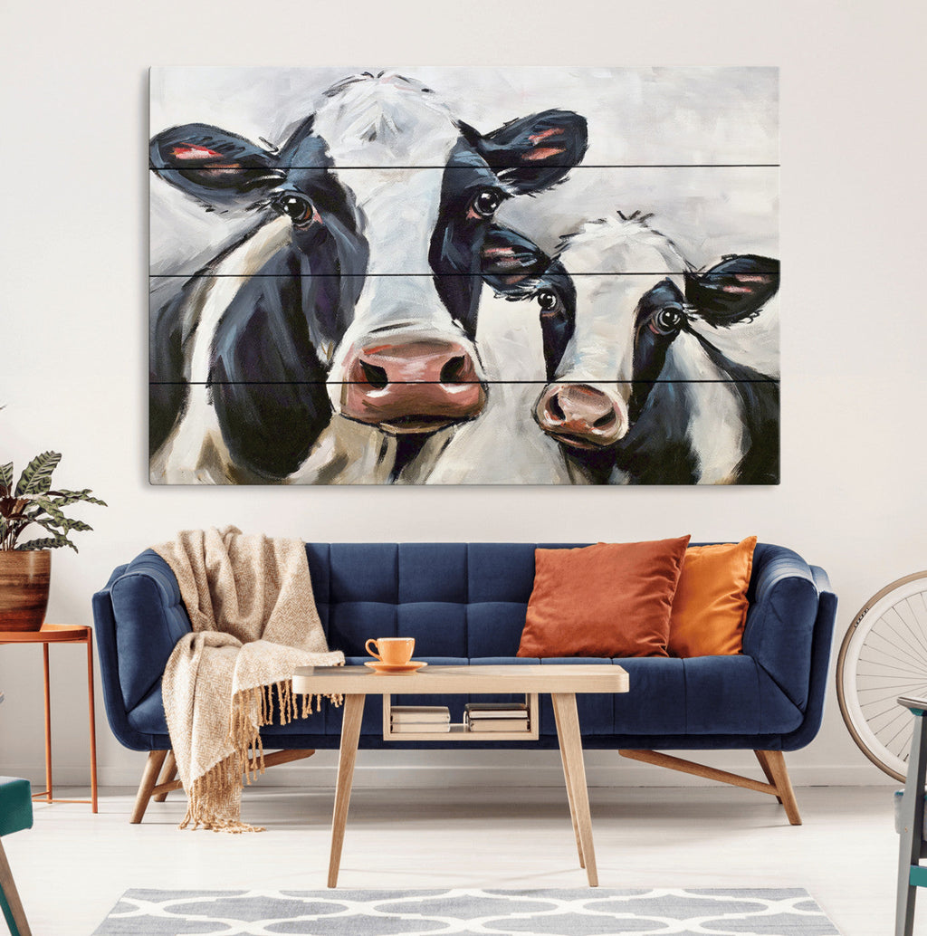 Vintage Baby and Mom Cattle Wall Art Canvas Print