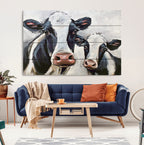 Vintage Baby and Mom Cattle Wall Art Canvas Print