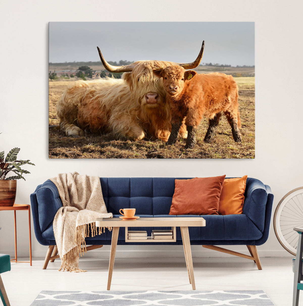 Highland Cow Canvas Wall Art Animal Print for Farm House Decor