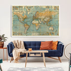 Push Pin World Map Canvas Print | Travel Tracker Wall Art for Couples
