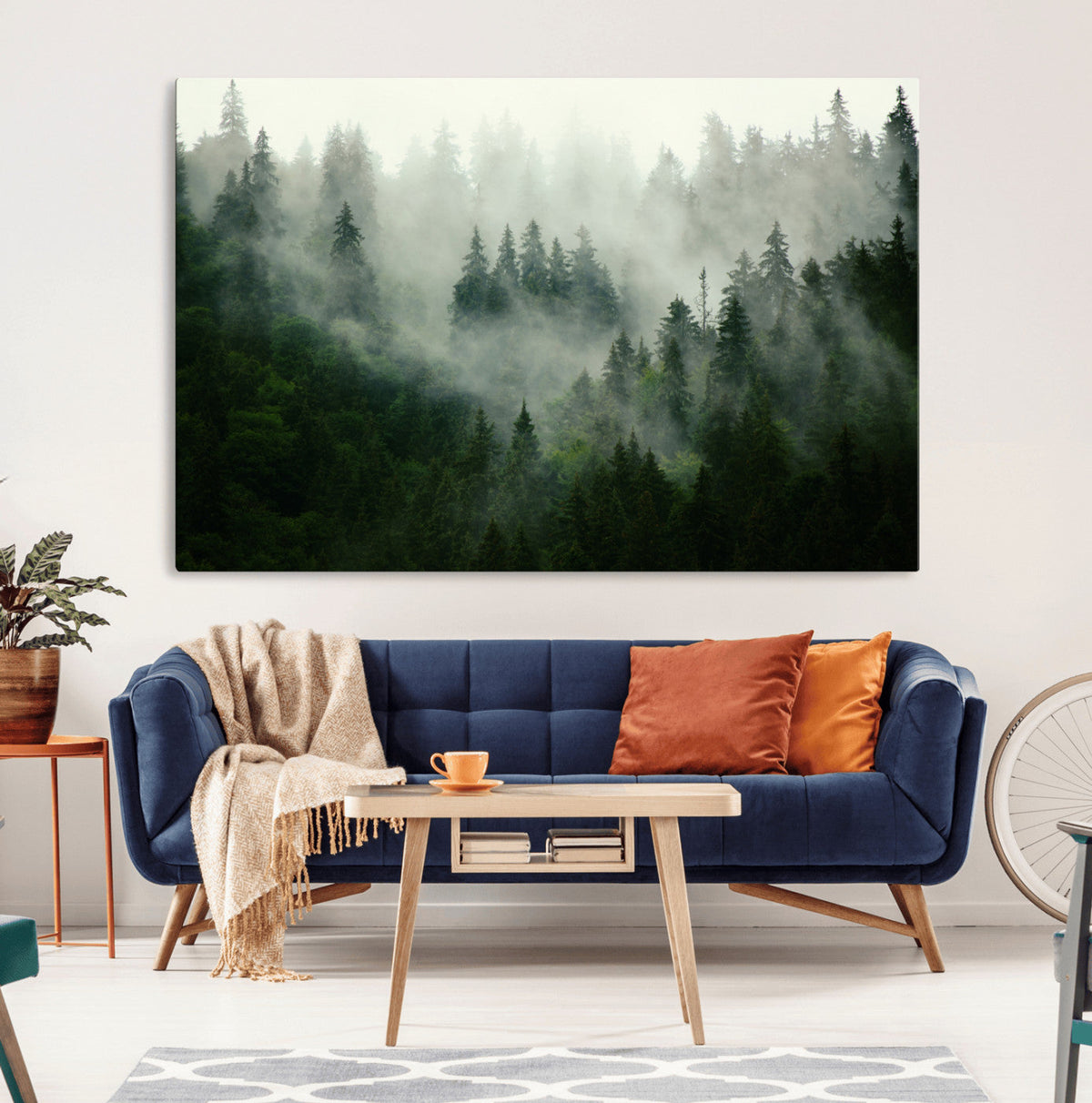 Misty Forest Wall Art | Tranquil Green Woodland Canvas Print