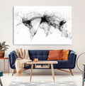 Abstract World Map Wall Art | Framed Geometric Line Canvas