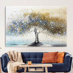 Golden and Silver Tree Wall Art | Framed Elegant Leaves Canvas