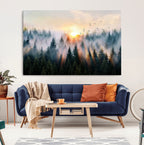 Abstract Forest Wall Art, Serene Nature Canvas Print with Misty Forest Design for Modern Home Decor
