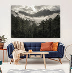 Moody Forest Wall Art | Framed Mountain Fog Canvas Artwork