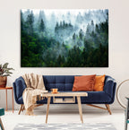 Misty Forest Wall Art Canvas Print, Framed Foggy Mountain Art, Large Scenic Woodland Canvas