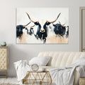 Texas Longhorn Wall Art Canvas Print | Majestic Horned Bull in Black and White