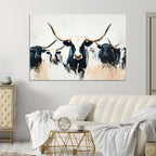 Texas Longhorn Wall Art Canvas Print | Majestic Horned Bull in Black and White