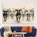 Texas Longhorn Wall Art | Framed Cattle Walking Canvas