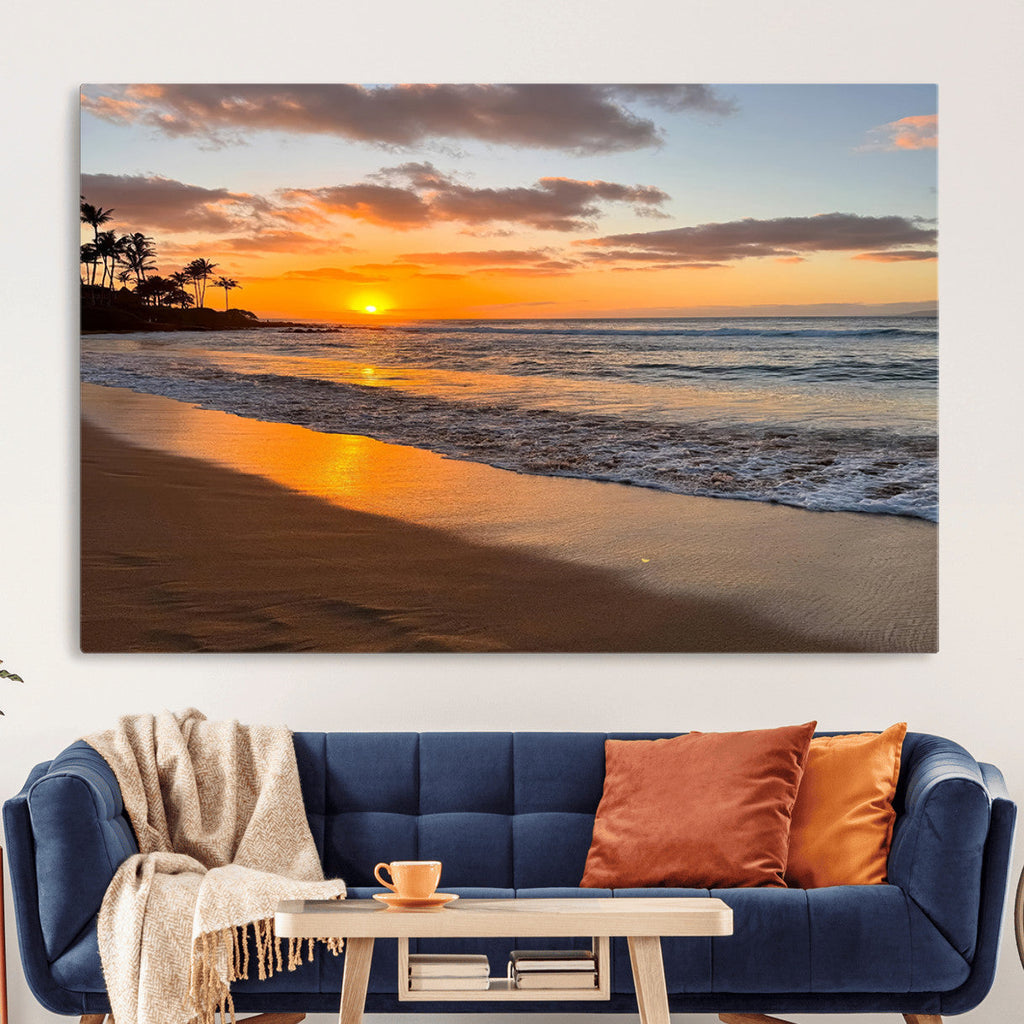 Tropical Beach Wall Art | Framed Sunset Ocean Canvas