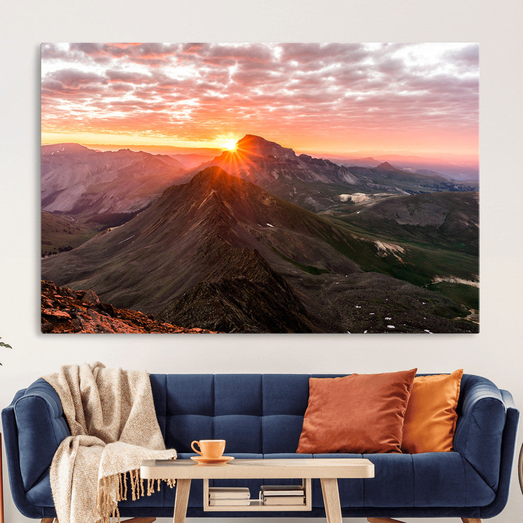 Mountain Sunrise Wall Art | Framed Alpine Ridge Canvas