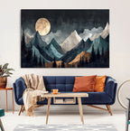 Moonlit Mountain Wall Art Canvas Print, Framed Silhouetted Pines Art, Layered Peaks Rustic Decor
