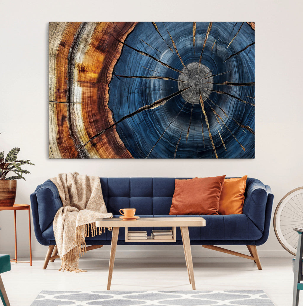 Framed Abstract Tree Ring Wall Art Print, Natural Rustic Wood Grain Canvas Print