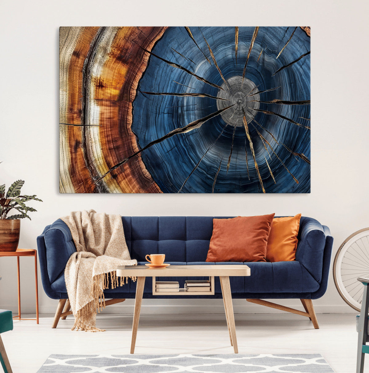 Framed Abstract Tree Ring Wall Art Print, Natural Rustic Wood Grain Canvas Print