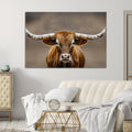 Texas Longhorn Wall Art Canvas Print | Rustic Brown Bull Western Decor