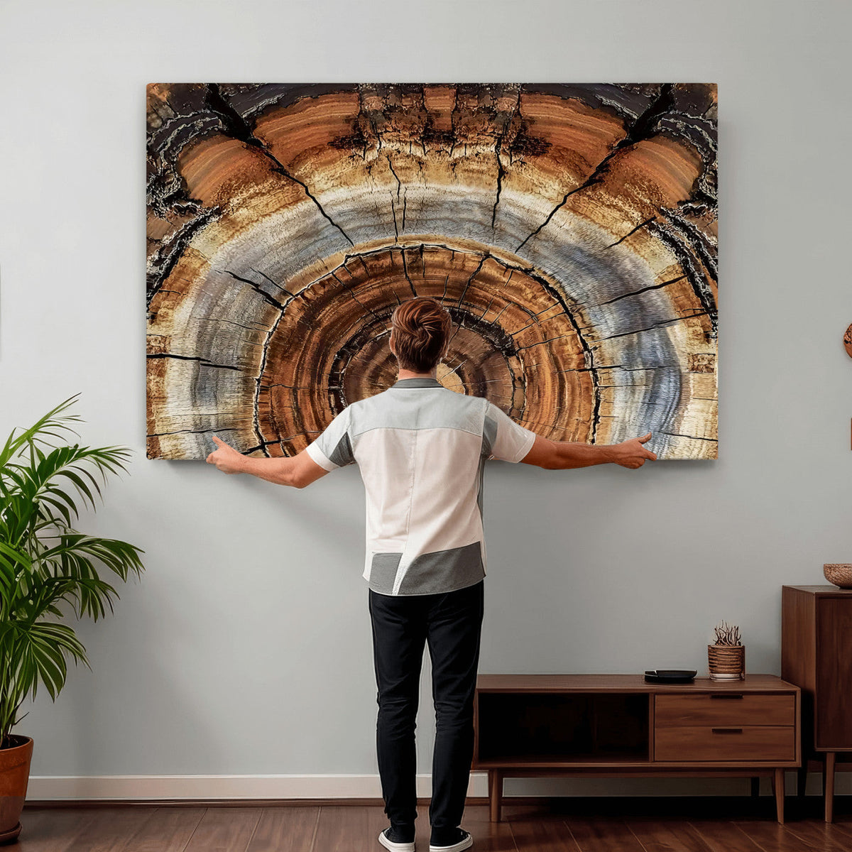 Tree Rings Wall Art Canvas Print, Rustic Wood Grain