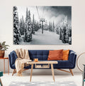 Snowy Pines Wall Art Canvas Print | Ski Lift in a Winter Forest