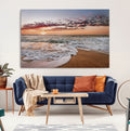 Ocean Sunset Wall Art Canvas Print | Sandy Shore and Gentle Waves