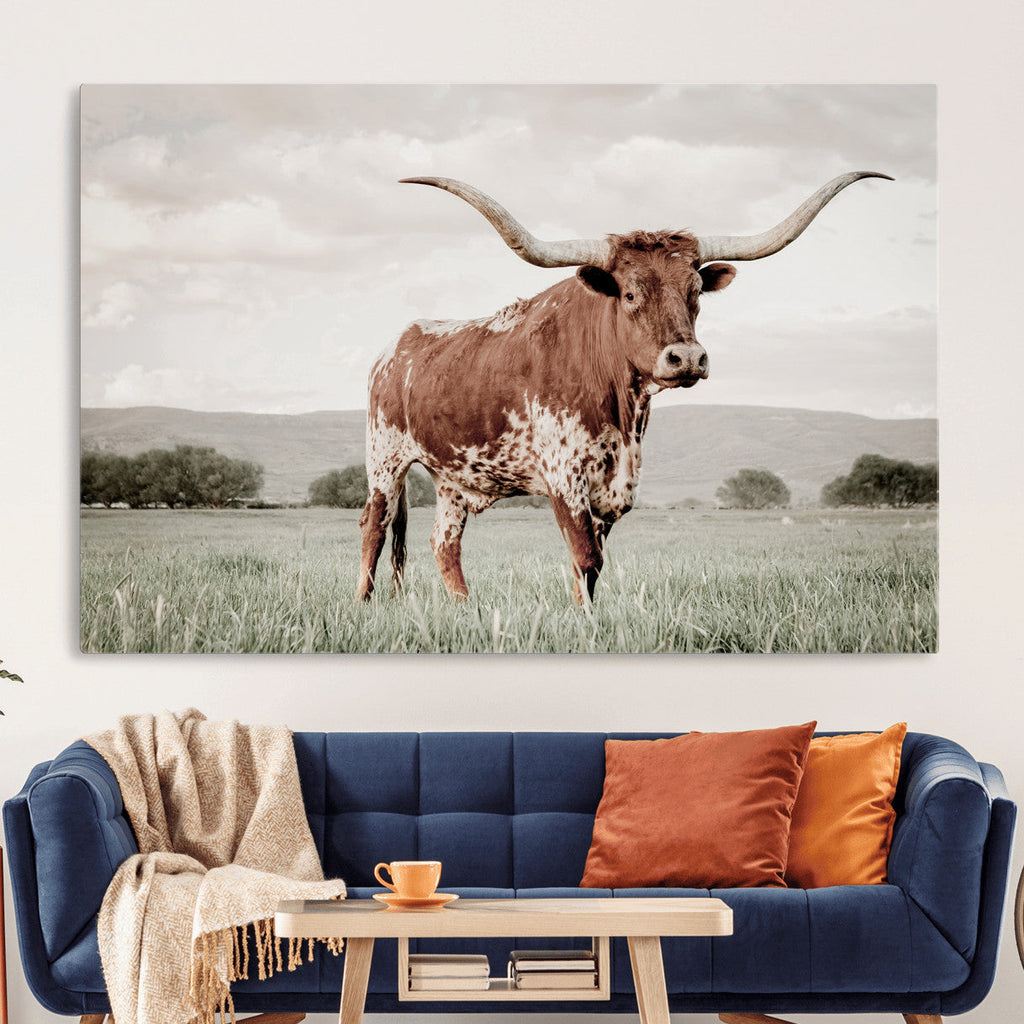 Texas Longhorn Wall Art | Framed Spotted Cattle Canvas