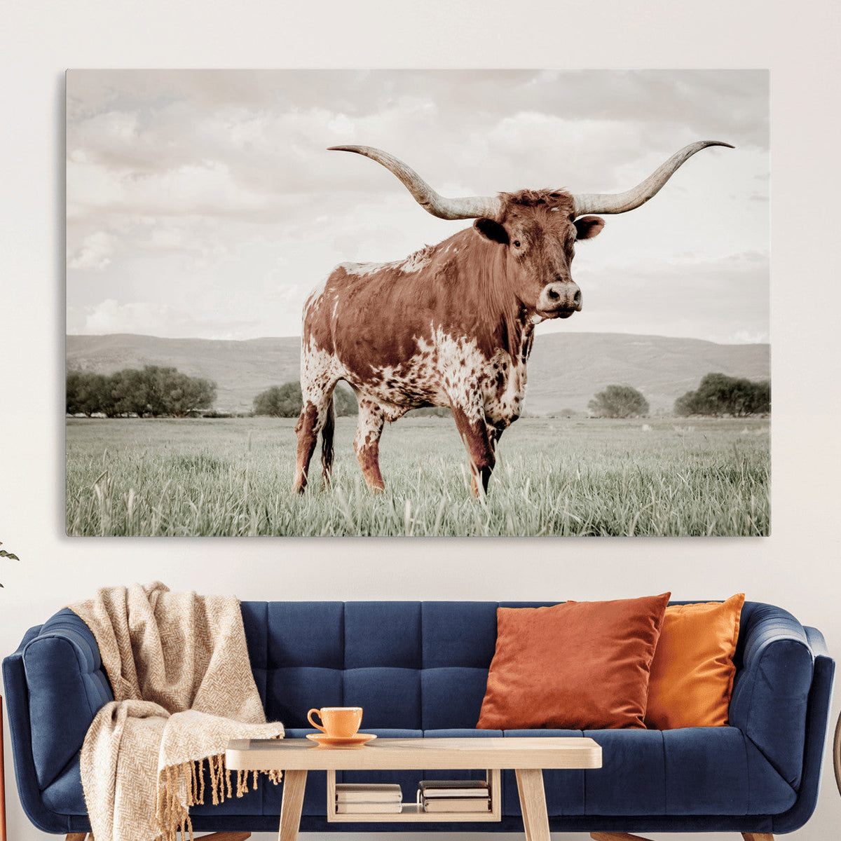 Texas Longhorn Wall Art | Framed Spotted Cattle Canvas