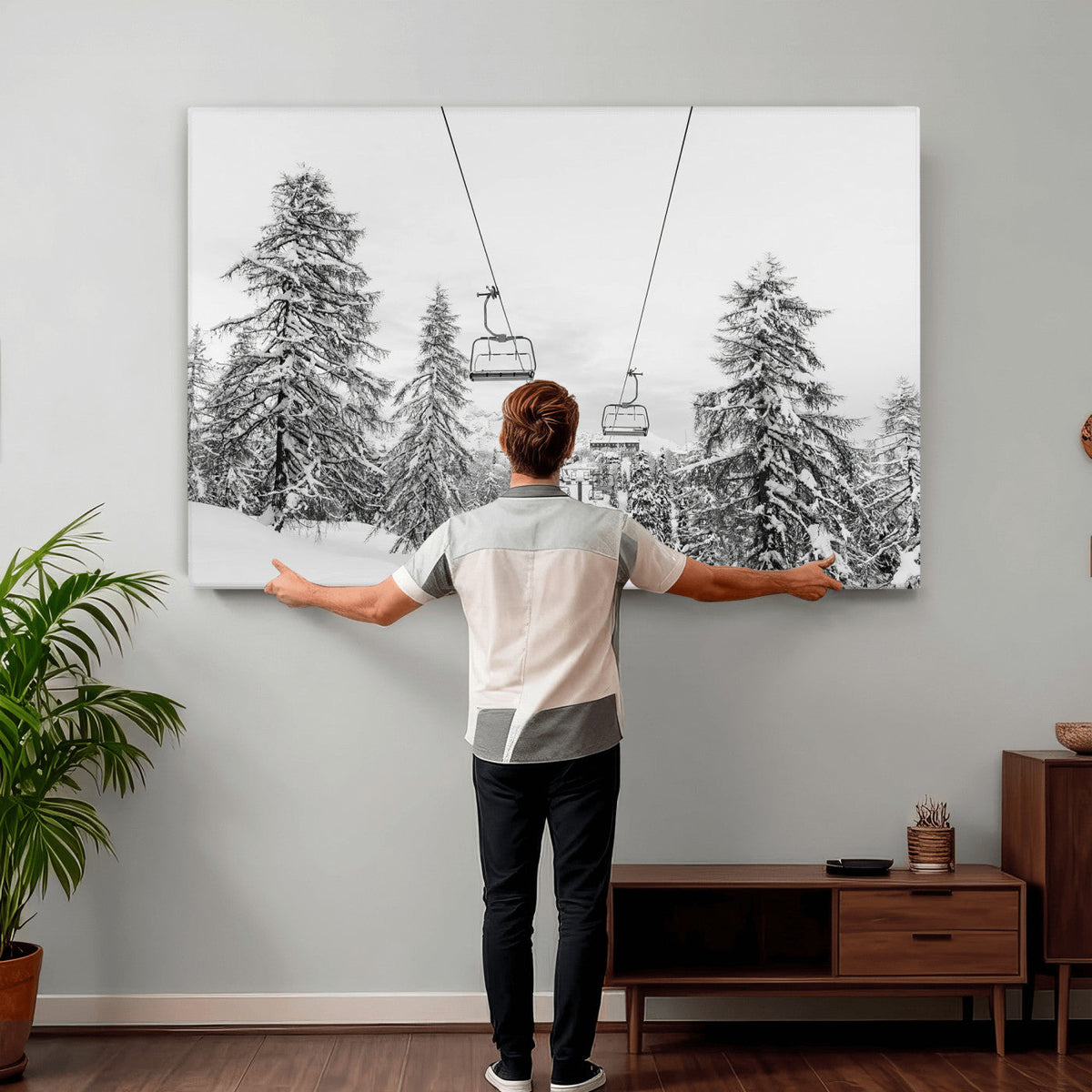 Ski Lift Wall Art | Framed Snowy Mountain Canvas Artwork