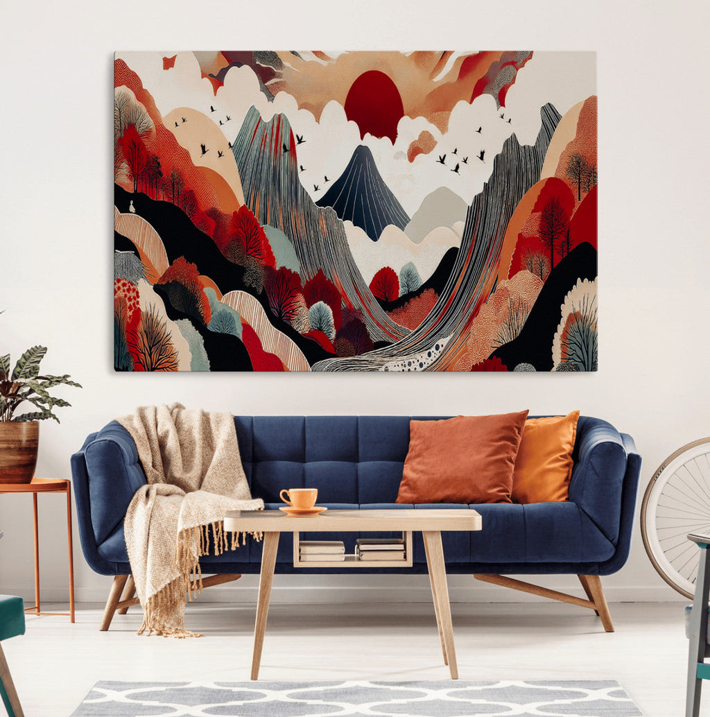 Abstract Mountain Wall Art Canvas Print | Vibrant Stylized Landscape