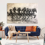 Running Horses Wall Art Canvas Print, Framed Monochrome Galloping Herd Sketch