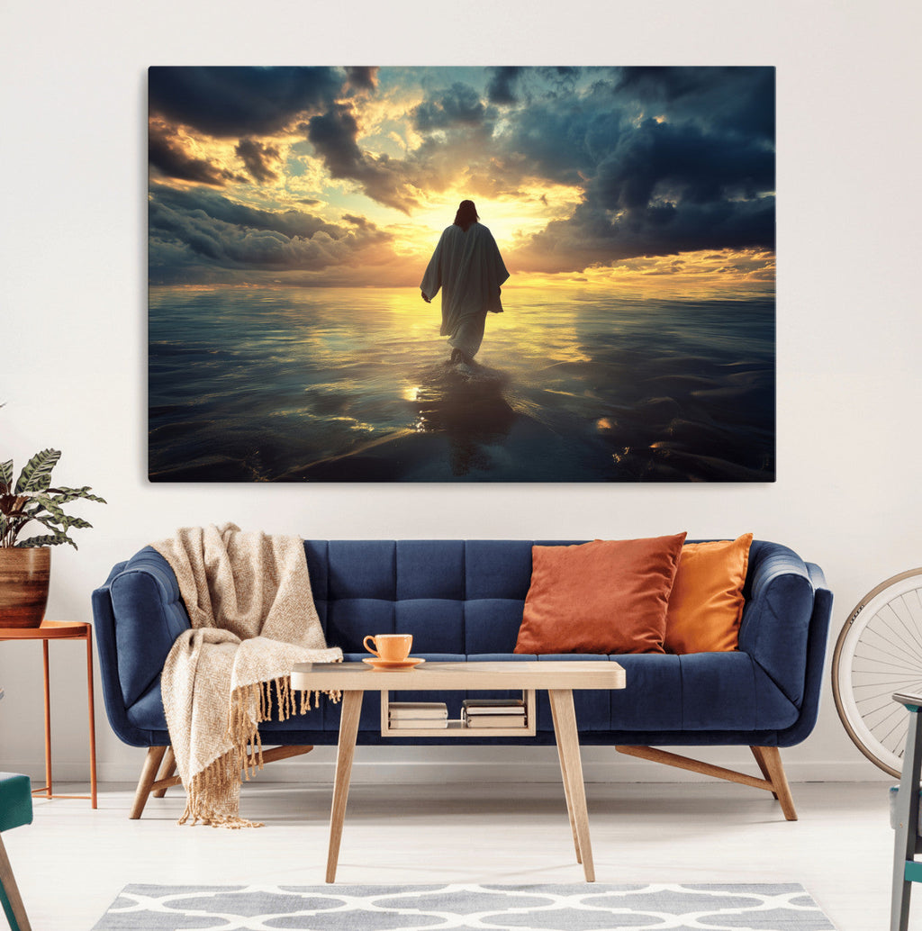 Jesus Walks Wall Art Canvas Print Framed Divine Sunset Art