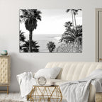 Palm Trees Wall Art Canvas Print, Framed Coastal Ocean Horizon Monochrome Art