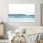 Surfing Wall Art Canvas Print, Framed Minimalist Ocean Waves Beach Art