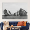 Coastal Wall Art | Framed Black White Ocean Canvas Artwork