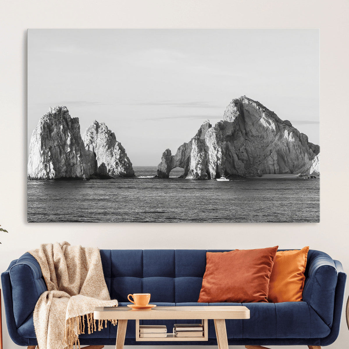 Coastal Wall Art | Framed Black White Ocean Canvas Artwork