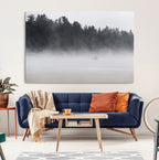 Surfer Fog Wall Art Canvas Print, Framed Foggy Beach and Coastal Surf Scene